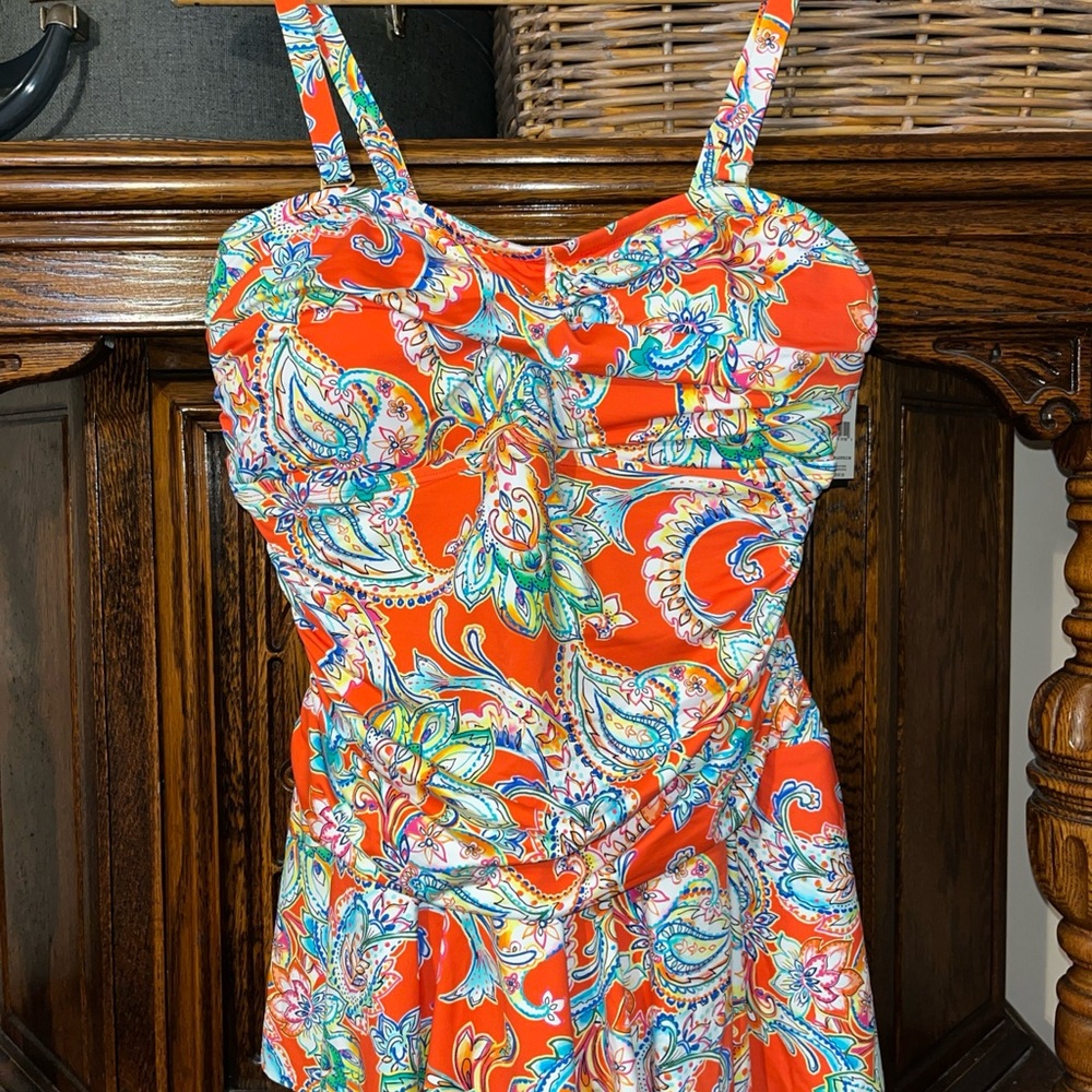 Lauren Ralph Lauren Orange Multi Paisley One-Piece Swim Dress NWT!